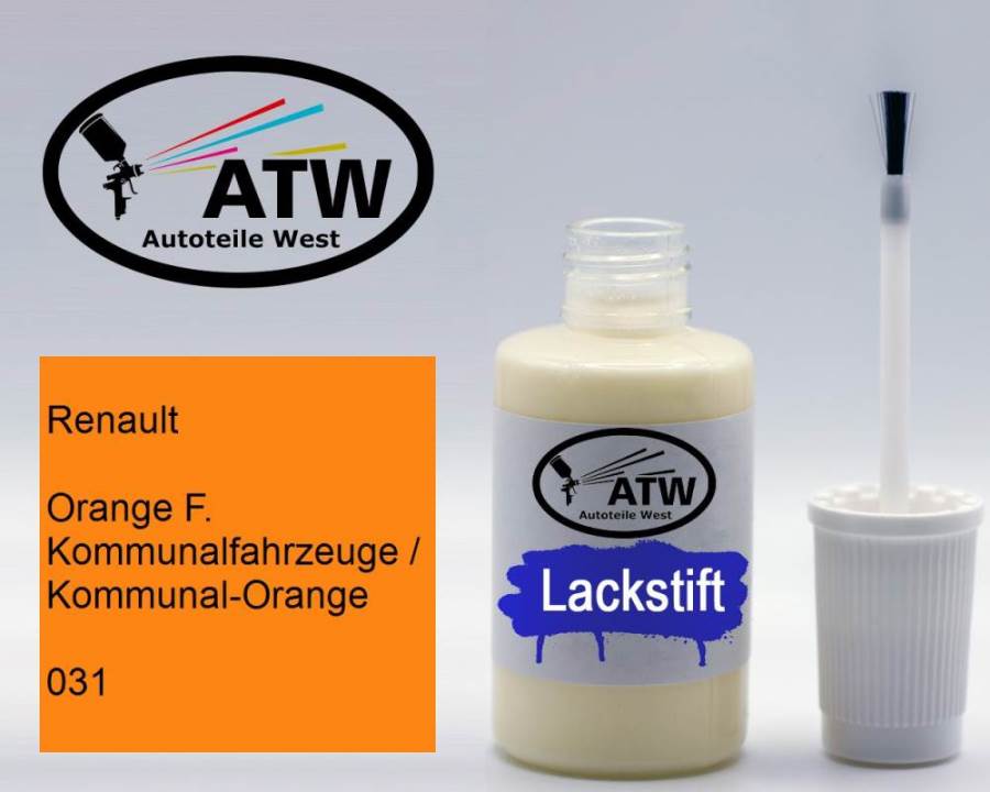 Renault, Orange F. Kommunalfahrzeuge / Kommunal-Orange, 031: 20ml Lackstift, von ATW Autoteile West.